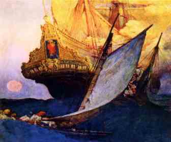 Pirates attack Spanish galleon, pirate galleon, galleon info